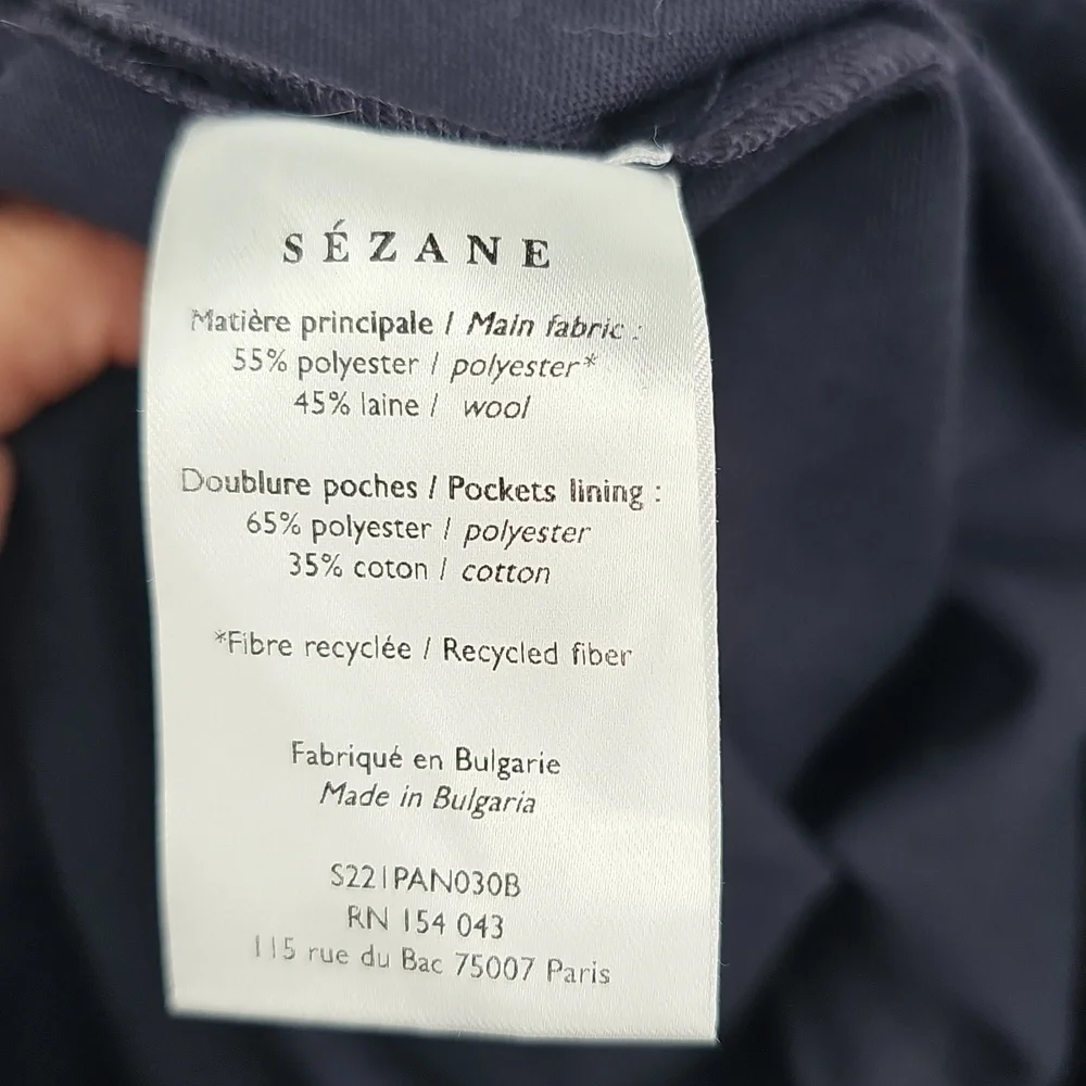 Sézane Marino Navy Wool Wide Leg Trouser Pants High Waist EU 32 / US 4 / XXS - Picture 8 of 8